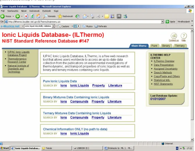 1.1.7. ábra: Az „IL Thermo” internetes adatbázis nyitólapja 