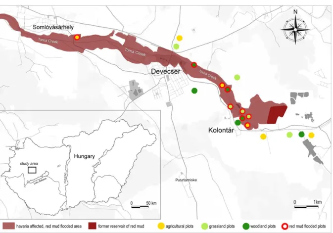 2. ábra: A vörösiszappal szennyezett Torna-patak térképe [20] 