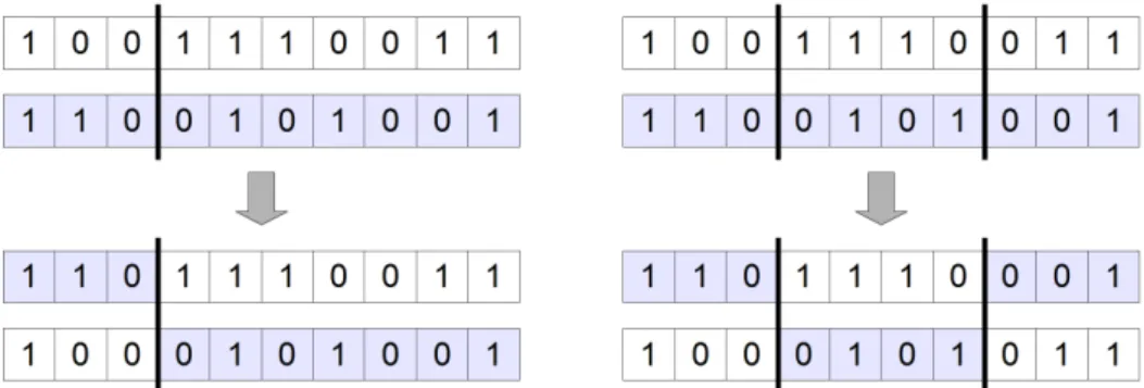 Figure 2.7. One-, and two-point crossover of binary encoded individuals.