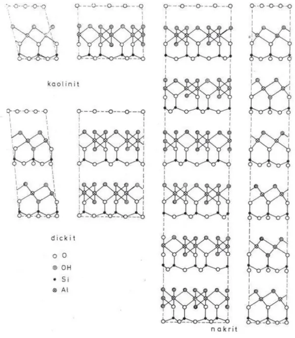 2. ábra A kaolinit, dickit és nakrit ásványok szerkezete [2] 