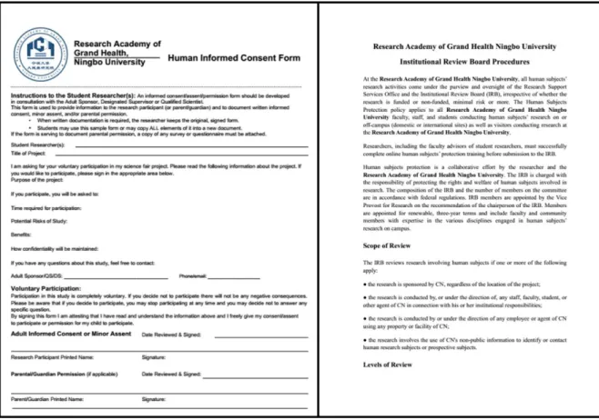 Figure 12 The human informed consent form and institutional review board procedures. 