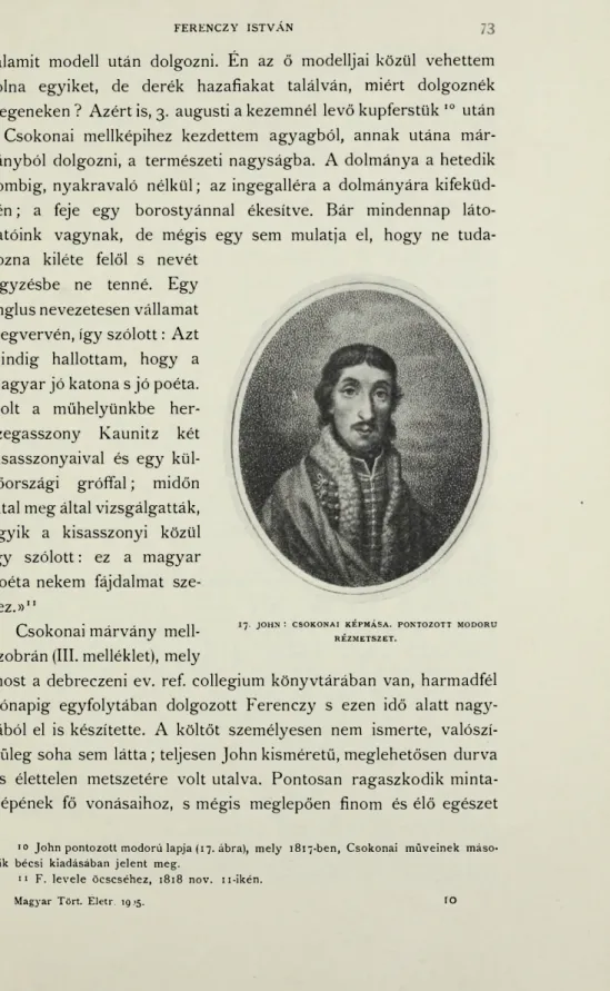 10  J o h n  p o n t o z o t t  m o d o r ú lapja (17. ábra),  m e l y 1817-ben,  C s o k o n a i  m ü v e i n e k máso- máso-dik  b é c s i kiadásában  j e l e n t  m e g 