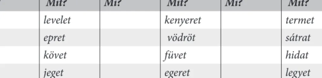 5. ábra. Feladat a különböző tőtípusokba tartozó főnevek gyakorlásához