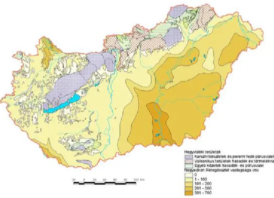 2.12. ábra: Magyarország felszín alatti víztartó képzõdményeinek elhelyezkedése, hévíztárolók nélkül (Liebe, 2002)