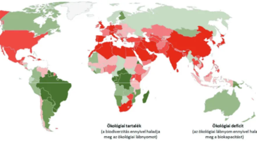 15. ábra. A világ országainak ökológiai egyenlege az ökológiai lábnyom   és biokapacitás viszonya alapján