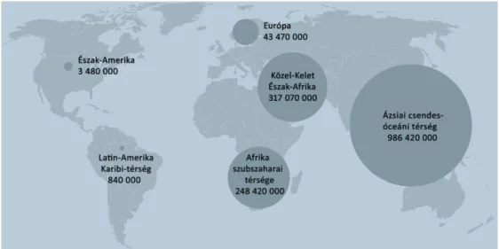 1. ábra: Muszlimok eloszlása a világban 2010-ben 
