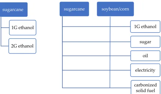 Figure 6. Comparison of a sugarcane-based integrated (right side) and combined (left side) biore- biore-finery