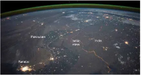 4.20. ábra. India és Pakisztán kivilágított határa a Nemzetközi Űrállomás (ISS)   2015