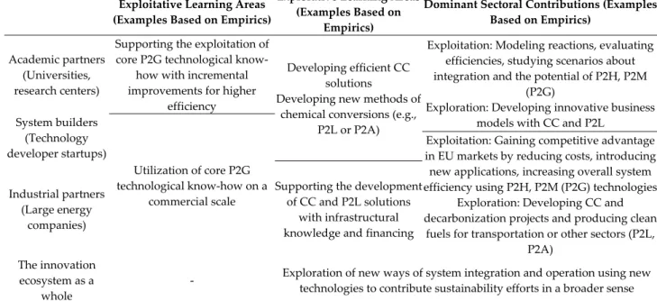 Figure 11. Exploitative and explorative learning in a P2X-oriented innovation ecosystem