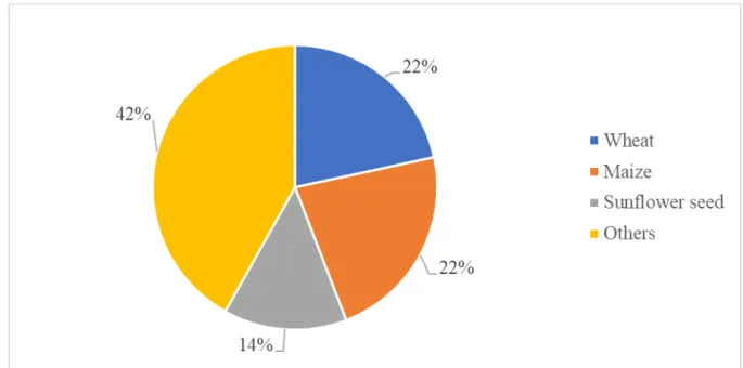 Figure 1. The major Hungarian crops by UAA, 2020 based on HCSO (2021a) and HCSO  (2019) data 