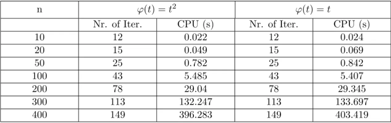 Table 2: Numerical results for P ∗ (κ)-LCPs with matrix given in (54)