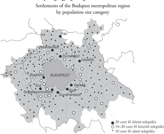 1. ábra  A Budapesti várostérség vizsgált települései  