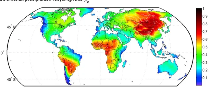Figure 4.; Precipitation recycling ratios over land 