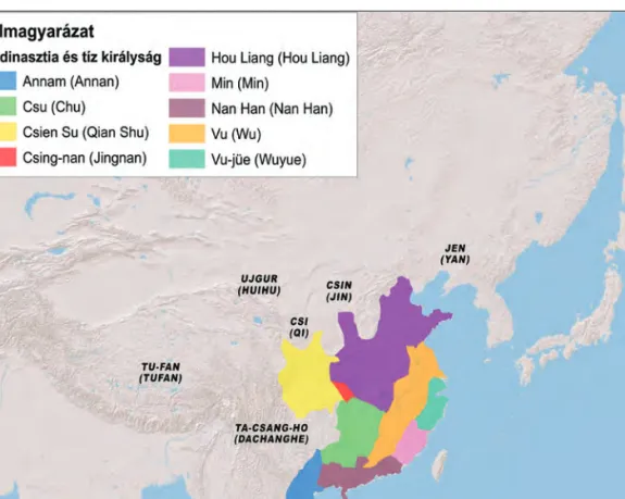 5. térkép: Kínai államok a 10. század első felében Forrás: Varga Ágnes szerkesztése