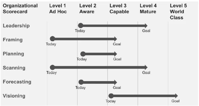 Figure 5. Scorecards and levels in the Foresight Maturity Model  Source: author, based on Grim (2017) 