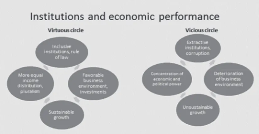 Figure 1. An interpretation of the interplay between institutions and economic performance