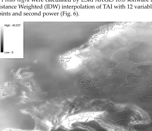 Fig. 6. Averaged TAI of the month April in the period 1961–1990