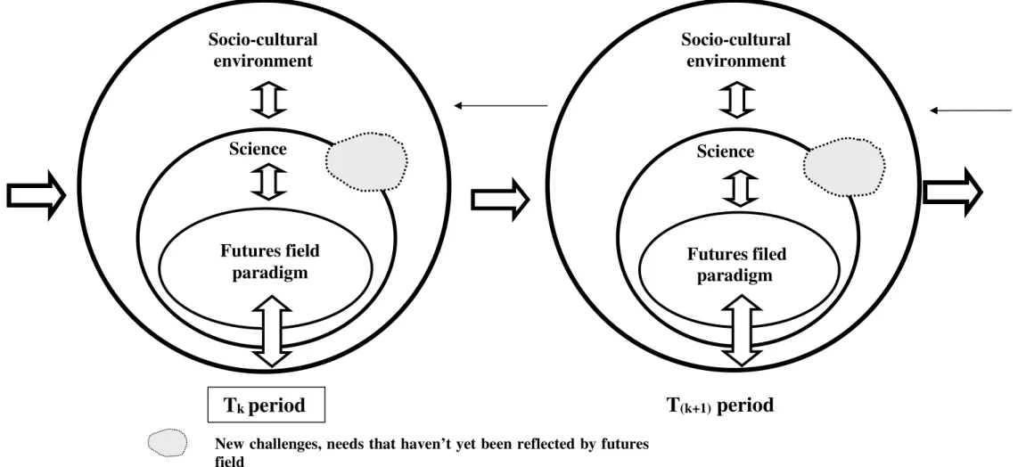 Figure 2. Model of dynamic relationships between futures field paradigm and its environment  
