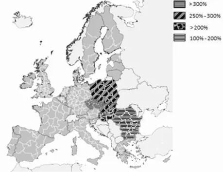 5. ábra. A régió átlagos bérköltsége a shenzeni bérköltséghez viszonyítva