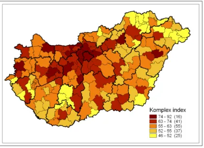 16. ábra: A hazai kistérségek komplex információs indexe, 2010 Forrás: a szerző szerkesztése