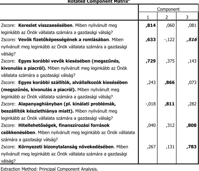 18. táblázat. A válsággal kapcsolatos faktorelemzés eredménye (SPSS output táblázat) 