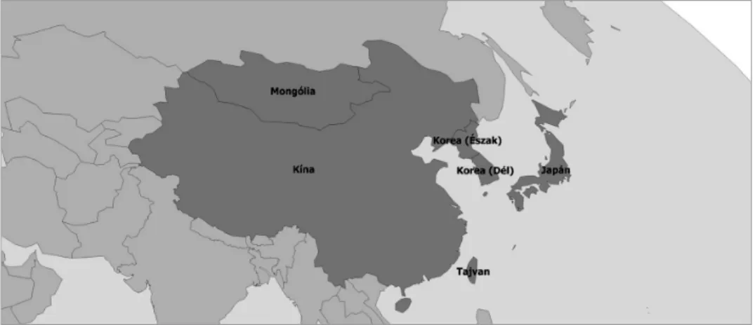 94. ábra: Kelet-Ázsia kultúrrégiójához tartozó országok Forrás: Varga Ágnes szerkesztése
