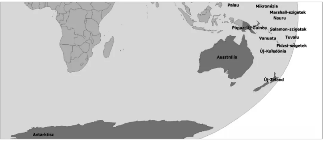 95. ábra: Ausztrália kultúrrégiójához tartozó országok Forrás: Varga Ágnes szerkesztése