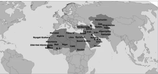 97. ábra: Az Iszlám Világ kultúrrégiójához tartozó országok Forrás: Varga Ágnes szerkesztése