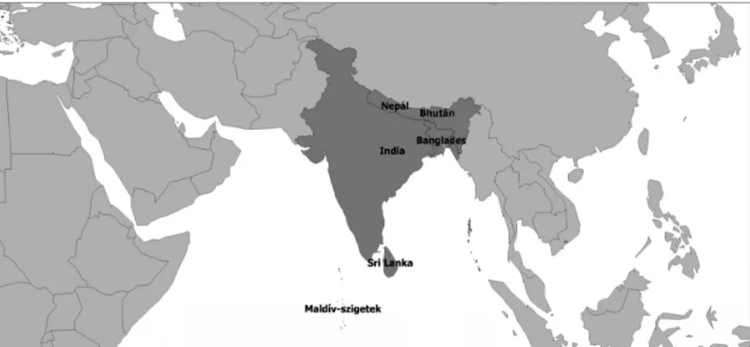 99. ábra: Dél-Ázsia kultúrrégiójához tartozó országok Forrás: Varga Ágnes szerkesztése