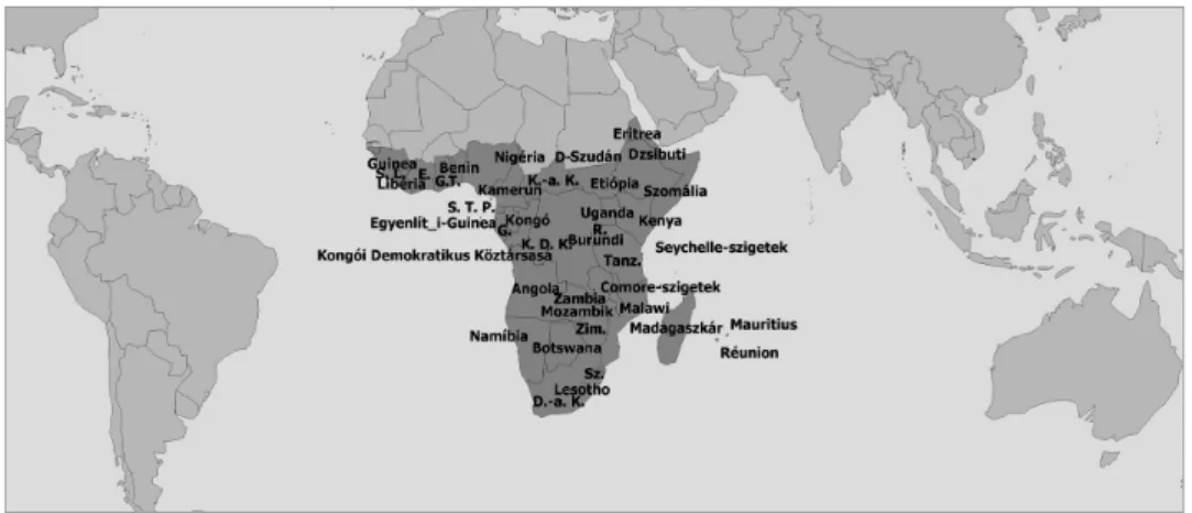 100. ábra: Trópusi-Afrika kultúrrégiójához tartozó országok Forrás: Varga Ágnes szerkesztése