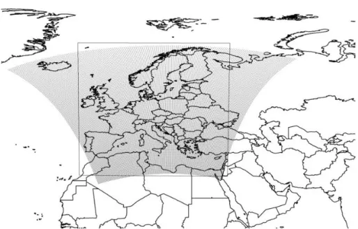 Figure 1. The domain of climate model REMO and its part used in the study 
