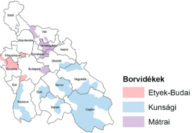 2. ábra  A Közép-magyarországi régió borvidéki területei