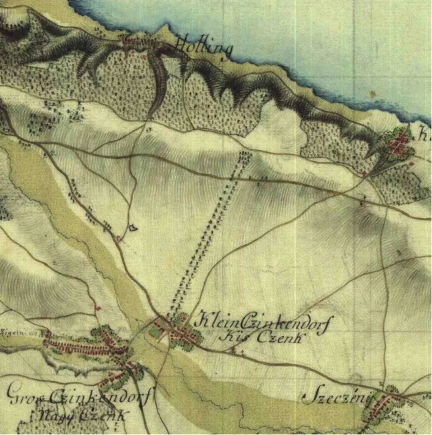 Figure 1. Nagycenk and its surroundings on the first military survey (1780-1784 IV/5)