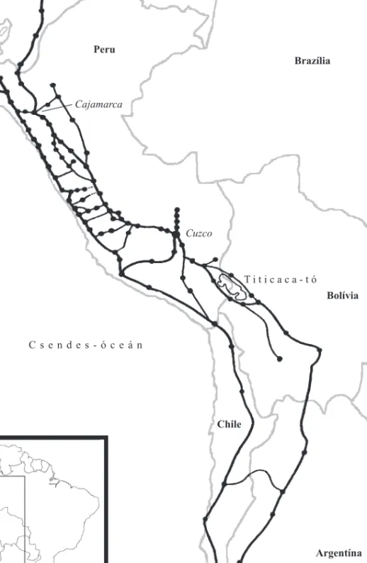 1. térkép. Az Inka Birodalom a mai országhatárok föltüntetésével