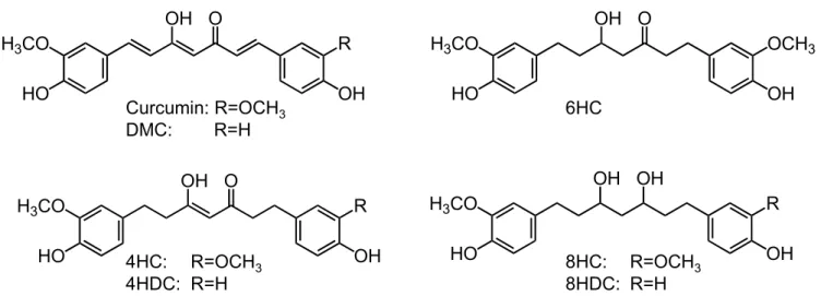 Figure 1. Structures of the curcuminoids and their reduced derivatives studied in this work