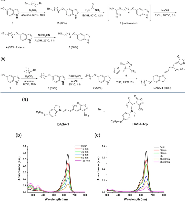 Figure 2. Light-induced changes in the UV−vis spectrum of DASA-1 (a) in CHCl 3 (b) and in toluene (c).