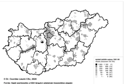 2. ábra Az üdülőépítés településenkénti alakulása Magyarországon, 1981–1990