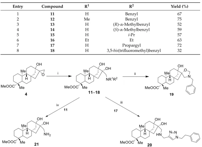 Table 1. Ring opening of 4 with primary and secondary amines according to Scheme 4. 