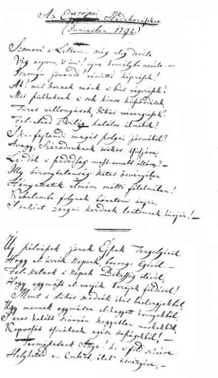 1. kép. Batsányi János: Az európai hadakozásokra című versének kézirata