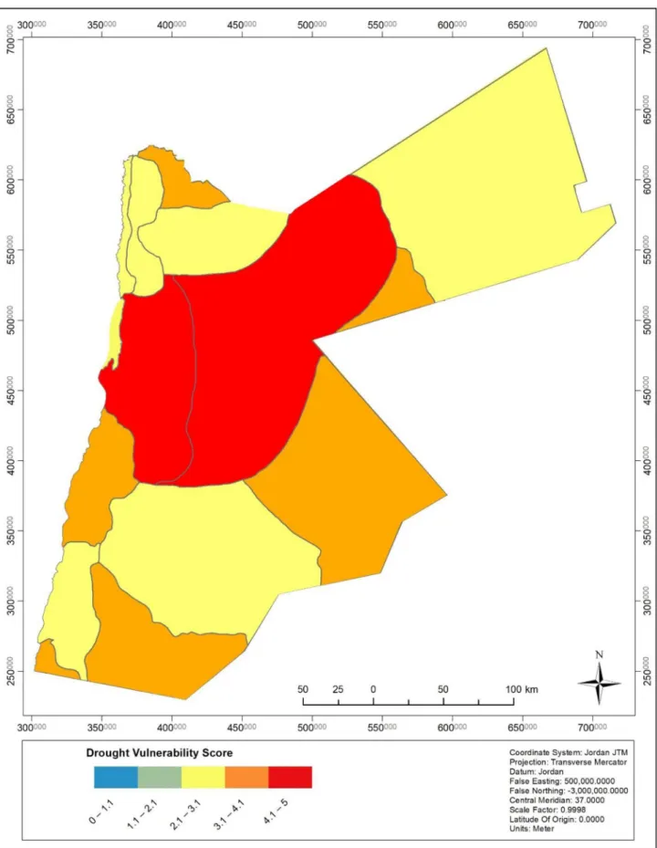 Fig. 5    Drought vulnerability score map for Jordan