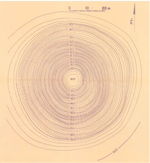 5. ábra Az északi Török-halom 1966-os szintvonalas felmérése (MNM RégAd XVIII. 282/1967) Figure 5 Contour surveying map of the northern Török-halom kurgan, 1966 (MNM RégAd XVIII