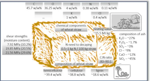 Figure 1: Characteristics of wheat straw based on Fox (1981); Demirbas (2004); Szemmelveisz (2006); 