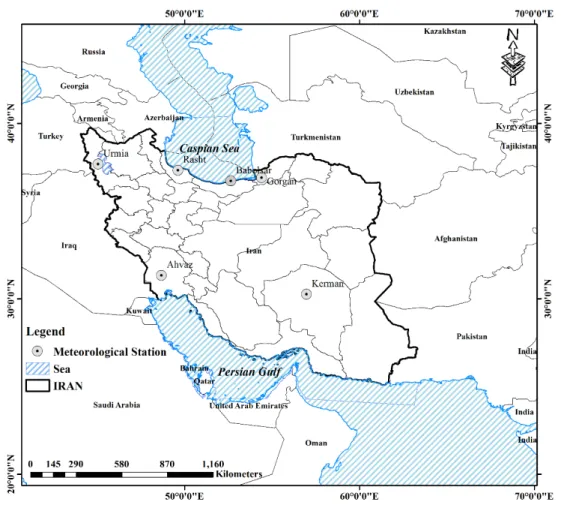Fig. 1. Location map of the selected stations in Iran. 