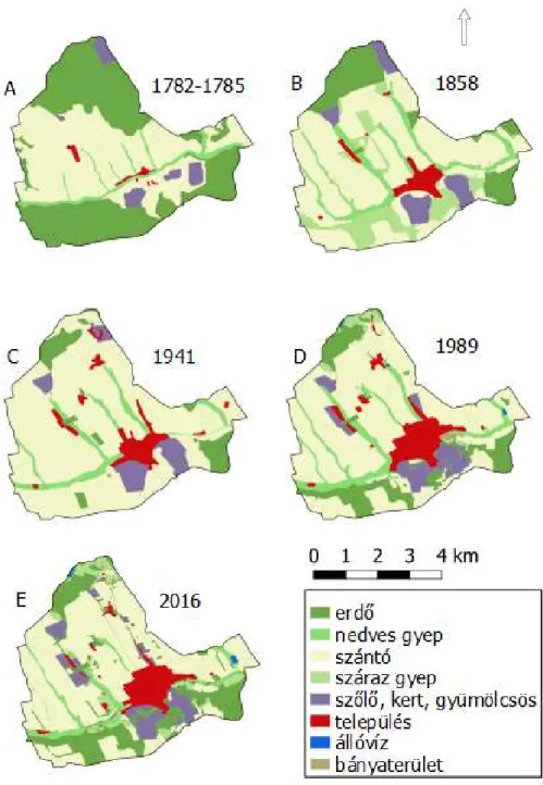 2. ábra A mintaterület földhasználata 1782-2016 között (saját szerkesztés) 