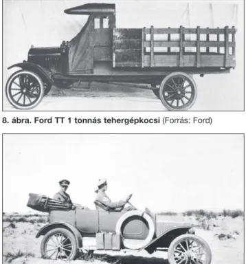 7. ábra. Mentőautó-felépítményű Ford gépkocsik 1917-ben Párizsban. Balra A. Piatt Andrew főfelügyelő, mellette Stephen  Galatti felügyelő