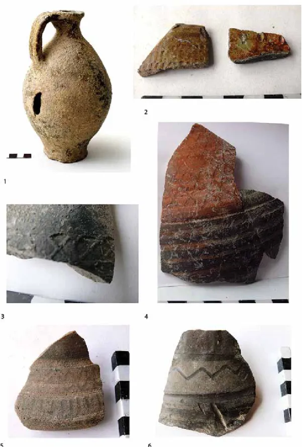 Fig. 10. Glazed (1–3) and smoothed-in pottery (4–6). 1: 2013.14.7.1.; 2: 2013.14.1.10–11.;  