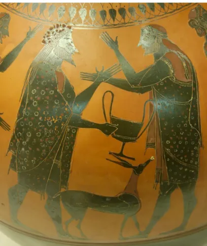 1. kép: Dionüszosz megtanítja Ikarioszt a szőlőkészítésre.