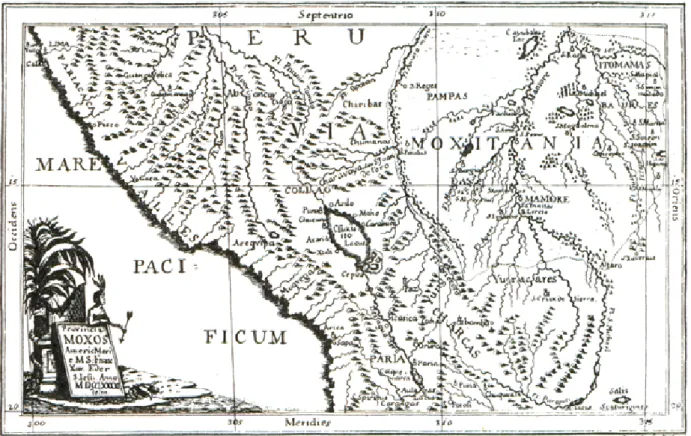 1. ábra. Éder Xavér Ferenc: Peru és Bolívia határterületének térképe