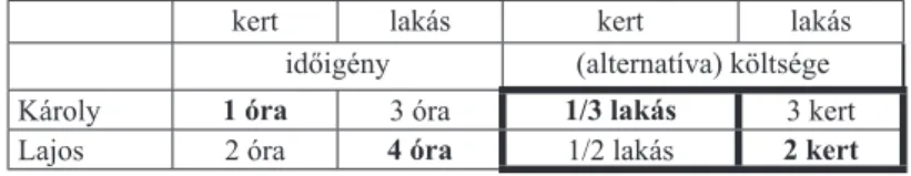 4.2. táblázat Komparatív előnyök példája