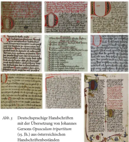 Abb. 5  Deutschsprachige Handschriften  mit der Übersetzung von Johannes  Gersons Opusculum tripartitum  (15